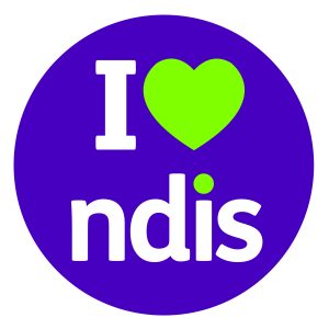 Purple circle with I heart icon NDIS inside